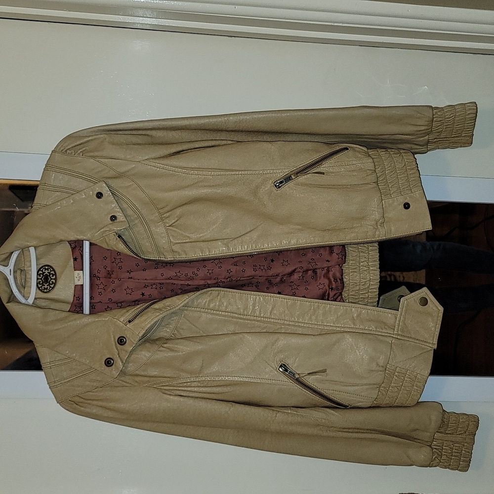 Anthropologie idra tan beige leather jacket S
